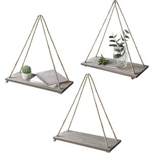 3 x 17 x 5 inch Wall Hanging Floating Shelves, Distressed Wood Farmhouse Organizer, Rustic Home Décor for Living Room Bathroom Bedroom Kitchen Apartment, Set of 3, Grey