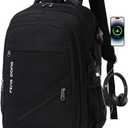 FENGDONG Durable Waterproof Travel Laptop Backpack 17.3 inch,Large College Backpack Bookbag for Men & Women Business Backpack with USB Charging Port and Headset Port Black