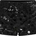 SOLY HUX Women's Sparkly Sequin Micro Shorts Y2k Low Rise Mini Booty Shorts Rave Clubwear (Plain Black)