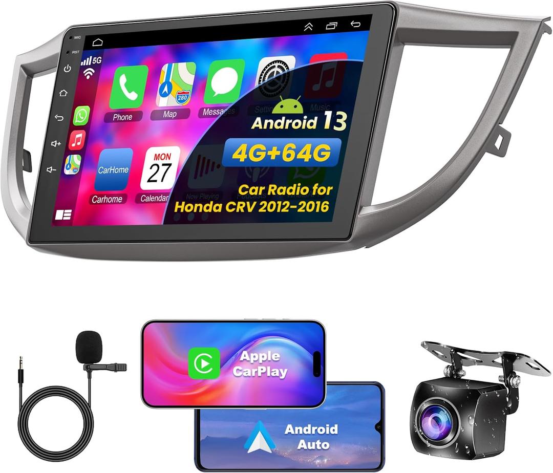4G+64G Car Radio Stereo for Honda CRV 2012 2013 2014 2015 2016 Android 13, 9 Inch IPS Touch Screen CRV Car Stereo with Wireless Carplay/Android Auto, DSP, Bluetooth, Backup Camera, SWC, Built-in GPS
