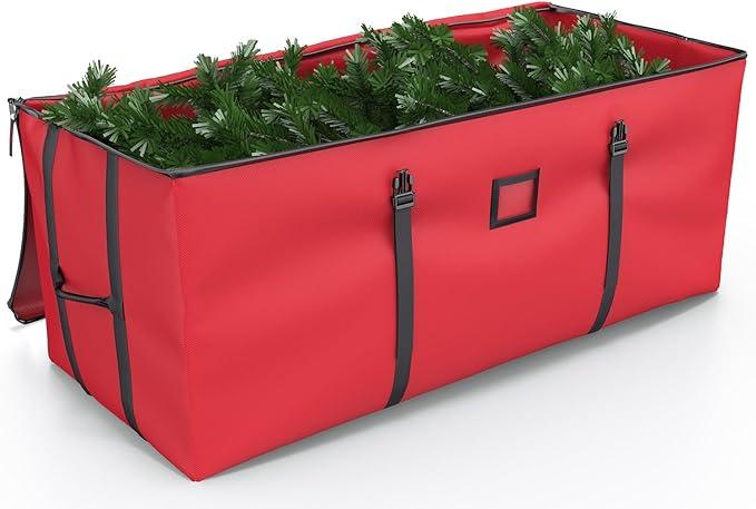 Mrrihand Christmas Tree Storage Bag, Large Artificial Christmas Tree, 9 Ft Anti-Tear Heavy-Duty 600D Oxford Cloth Christmas Tree Storage Box with Handles, Christmas Tree Storage Container (Red)