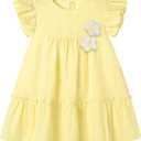 YALLET Toddler Baby Girl Dress Ruffle Sleeveless 3D Floral Adorning Kids Floral Dress for Playdate Birthday Photoshoot (6-12 Months, Yellow)