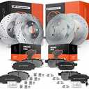 A-Premium Front and Rear Drilled and Slotted Disc Brake Rotors + Ceramic Pads Kit Compatible with Select Pontiac and Toyota Models - Vibe 2009-2010, Corolla 2009-2019, Matrix 2009-2014, 12-PC Set