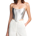 Coduop Women Metallic Faux Leather Bustier Tops,Irregular Hem Strapless Tube Corset Tops, Size M