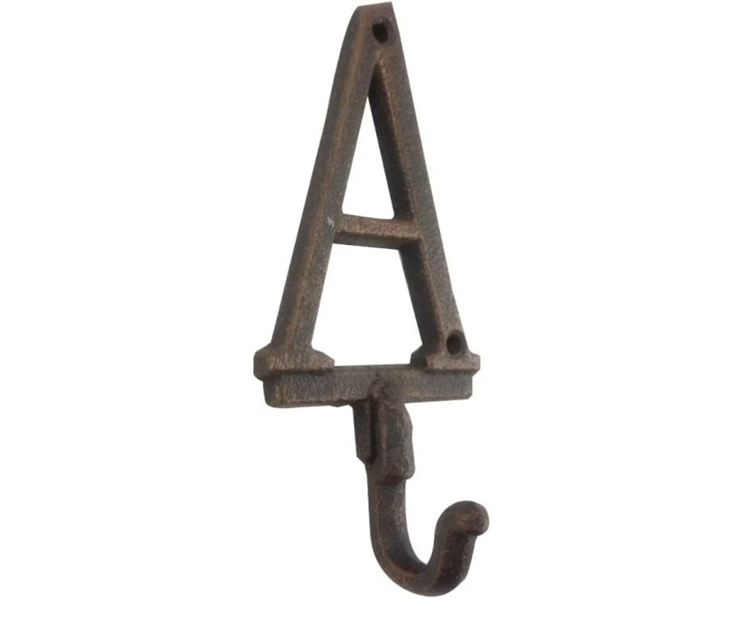 Handcrafted Nautical Decor Rustic Copper Cast Iron Letter A Alphabet Wall Hook 6"