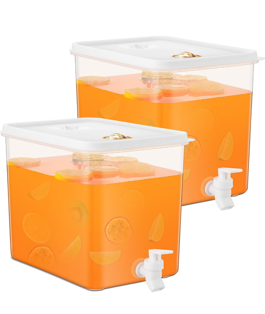 Domensi 2 Pack 2 Gallon Drink Dispenser for Fridge with Spigot Water Dispenser Leak Proof Lids Filter Screen Beverage Juice Container Sealed Plastic Lemonade Milk Cold Hot Drink Tea Jug for Party