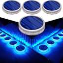 Blue Solar Deck Dock Lights Solar Powered, Step Warning Lights for Outside Driveway Sidewalk Garden Pathway Yard (4 Pack)