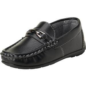 Josmo Boys Moccasin Boat Shoes - Casual Leatherette Driving Loafers - Black (Size 8 Toddler)