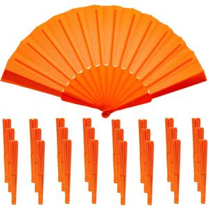 24PCS Folding Hand Fan – Portable Handheld Fan for Women & Men, for Wedding, Tea Party, Travel, DIY Craft, Gift, Outdoor (Orange)