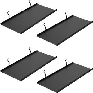 PEKGRIL 17X8 Inch Large Pegboard Shelves Set of 4, Metal Peg Board Shelves Accessories, Flat Display Shelves for Pegboard, Metal Retail Display for Storage and Organization, Black