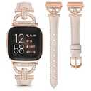Minyee Leather Bands Compatible with Fitbit Versa 2/ Fitbit Versa/ Versa Lite Band Women, Dressy Slim Thin Leather Strap with D-Shaped Diamonds Metal Buckle Luxury Bracelet for Versa 2 Smart Watch (Only for Versa 2/ Versa/ Versa Lite/ Versa SE, Starlight/ Rose