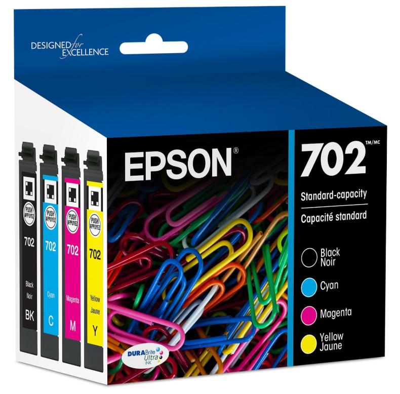 EPSON 702 DURABrite Ultra Ink Standard Capacity Black & Color Cartridge Combo Pack (T702120BCS) Works with WorkForce Pro WF3720, WF3730, WF3733