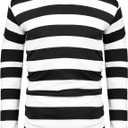 iClosam Mens Black and White Striped T Shirt Long Sleeve Crewneck Casual Basic Tee Cotton Pullover Tops S-3XL (Medium)