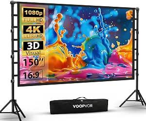 150 Inch Projector Screen with Stand, Portable Outdoor Movie Screen