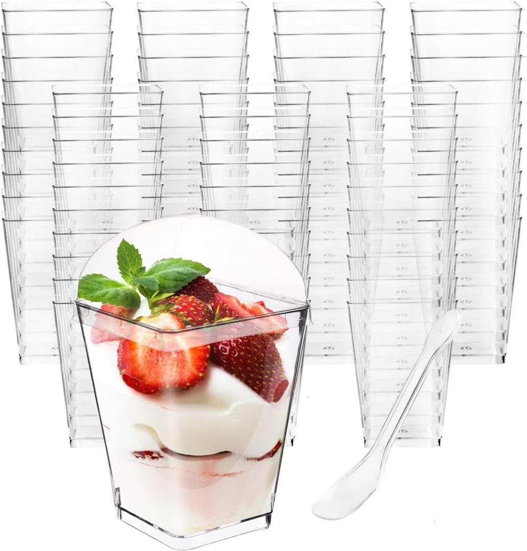 50 Pack 5 oz Plastic Dessert Cups with Lids and Spoons, Small Parfait Yogurt Pudding Cups with Lids for Party, Clear Mini Dessert Shooter Cup for Fruit Trifle Ice Cream