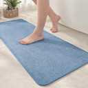 Color&Geometry Quick Dry Thin Light Blue Chenille Bathroom Runner, 17"x47" - Absorbent, Non Slip, Washable, Long Bathmat with Rubber Backing, Large Bath Mat for Floor & Shower (1'5" x 3'11" (Rectangular))