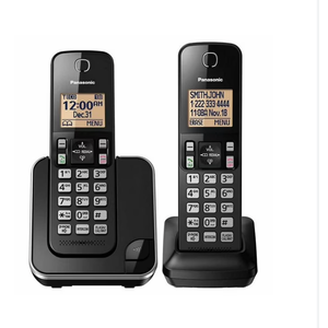 Panasonic Cordless Phone 2 Handsets System Expandable with Amber Backlit Display – KXTGC352B (Black)