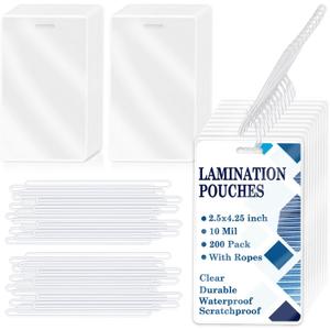 200 Pieces 10 Mil 2 1/2" x 4 1/4" Luggage Tag Laminating Pouches with Slot Hole Loops Thermal Lanyard Thermal Laminate Pouch Tags Kit Resealable for Work Permits Pass Cards Student ID Cards