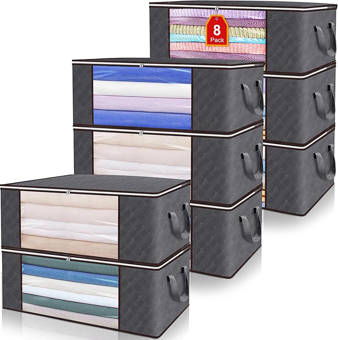 Fabric Bedding Storage Bag For Comforters And Blankets With Zipper, 8 Pack (grey)
