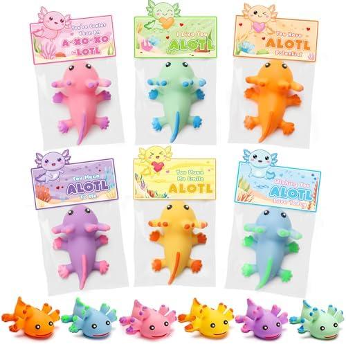 Jumlys Valentines Day Cards for Kids School, 24 Packs Cute Axolotl Squeeze Toys, Valentine Day Party Favors for Boys Girls, Ideal Exchange Cards for Classroom