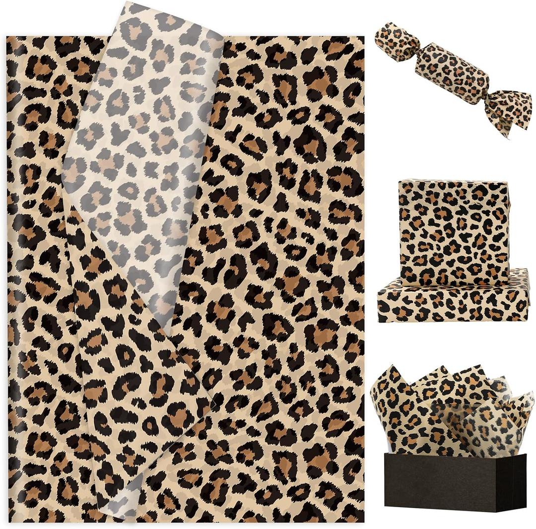 60 Sheets Leopard Print Tissue Paper Gift Wrapping Paper Floral Bouquet DIY Art Crafts Tissue for Wedding Birthday Holiday Party, 14 x 20 Inch