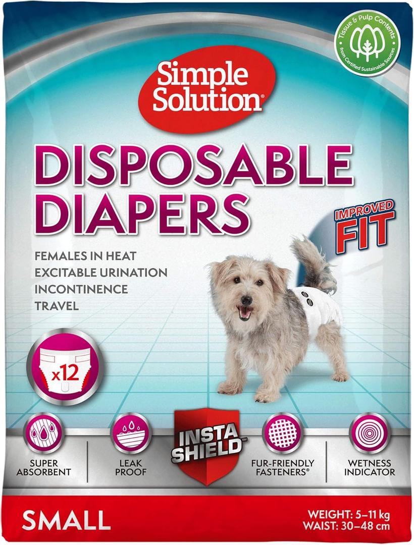 Simple Solution Disposable Dog Diapers, Female Dog Diapers, Puppy Potty Training, Incontinence and Heat Cycle Protection, Large Diapers for Dogs, 1827 Inch Waist, 30 Count