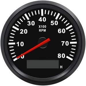 Geloo 85MM Boat RPM Tachometer - Waterproof Outboard Tachometer 0-8000RPM Tacho Meter for Car Truck Marine Diesel Gasoline Engine RPM Tacho Gauge 9-32V with LCD Hourmeter Red Backlight