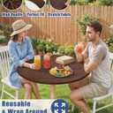 Moosfor Spandex Elastic Fitted Round Tablecloth for 45"-56" Tables, Stretch Washable Reusable Table Cover for Outdoor Picnic, Camping, Dining, Kitchen, Patio and Party, Oak Wooden Grain