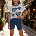 Girls 2 Piece Outfit Teen Girls Heart Print Crewneck T-Shirt & Shorts Set Casual Summer Clothing for 15Y