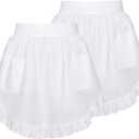 2 Pcs Womens White Waist Apron with Pockets Vintage Half Apron Maid Outfit for Waitress Servant Halloween Cosplay
