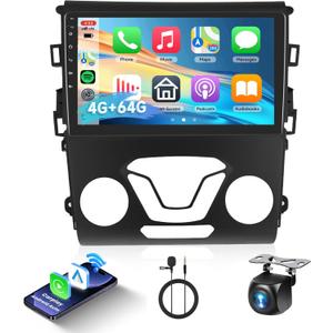 4+64G Android Car Radio Stereo for Ford Fusion Mondeo 2013-2019 Wireless Carplay Android Auto, 9 Touchscreen Head Unit with Bluetooth GPS Navigation Mirror Link WIFI FM/RDS DSP AHD Backup Camera SWC