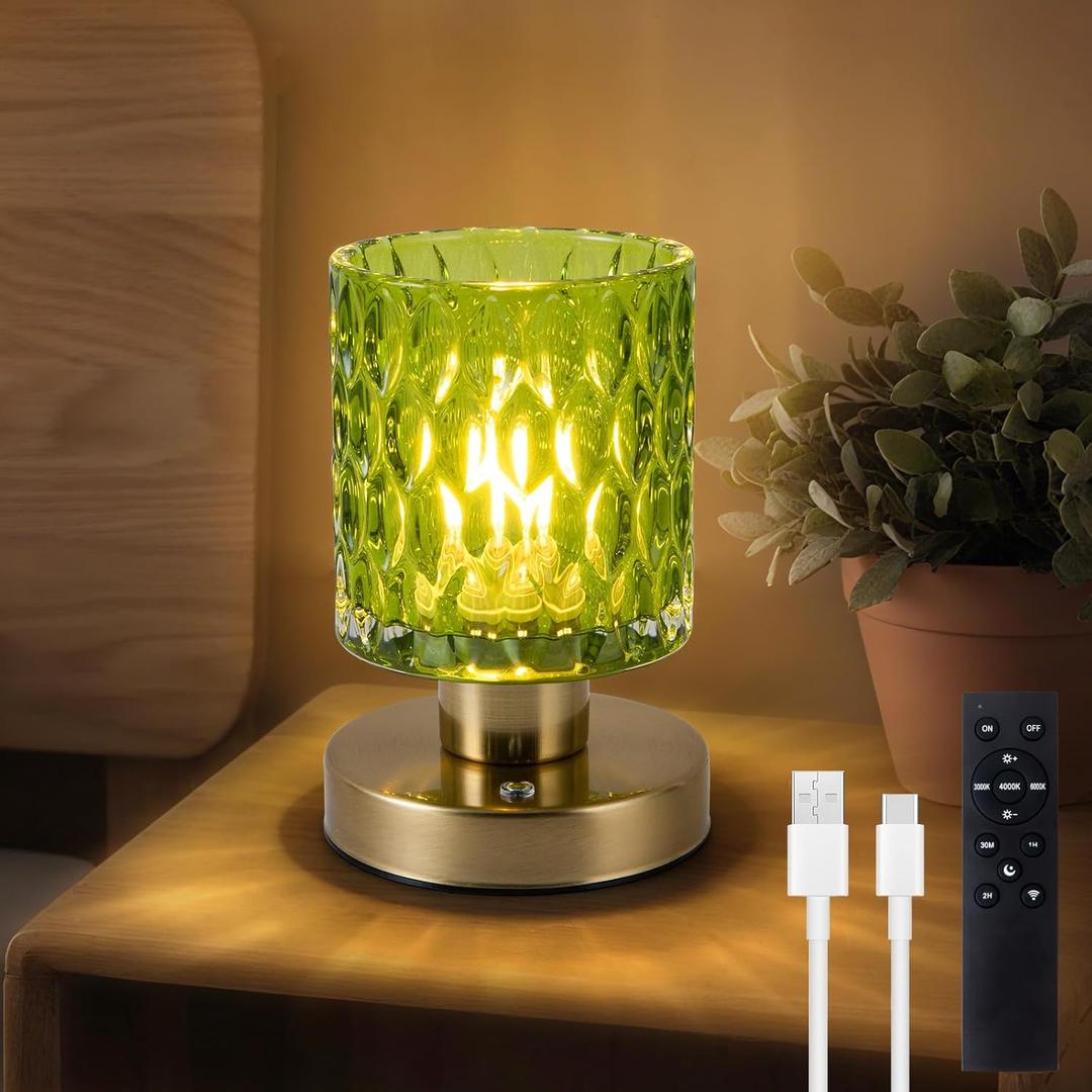 Modern Table Lamp with Remote Control, Cordless Dimmable Desk Lamp for Bedroom, Rechargeable Battery Operated, Touch Lamps for Night Stands Living Room, Bulb Included (Olive Green)