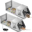 Qualirey 2 Pack Humane Rat Trap 11 Inches Combined Automatic Continuous Cage Reusable Rat Traps Indoor for Home Catch and Release Outdoor Mouse
