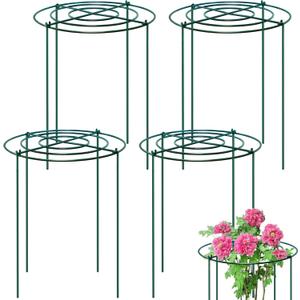Peony Support Cage,Heavy Duty Metal Plant Support Rings with 3.5mm Thickened Legs,Grow Through Hoops for Peonies and Tall Plants,Rust-Resistant Strong Support for Heavy Blossoms,10"Dia.x16"High.4 Sets