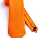 HISDERN Mens Solid Color Ties Formal Satin Necktie and Pocket Square Set Classic Wedding Business Tie & Handkerchief (Orange)