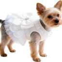 Luxury White Dog Wedding Dress with Pearl & Lace Tutu - Elegant Princess Outfit for Small Dogs/Cats, Ideal for Weddings, Birthdays, Photoshoots - M