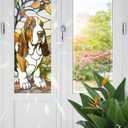 Decorative Basset Hound Stained Glass Window Film, Dog Stained Glass Window Film for Bathroom Door Heat Anti UV