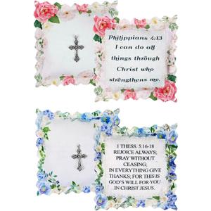 2 x 2 Pack Mini Pocket Prayer Quilt with Metal Cross Inside, Religious Encouragement Gift for Women Men, Inspirational Comfort Cloth with Scripture, Christian Sympathy Get Well Gift for Friends & Family