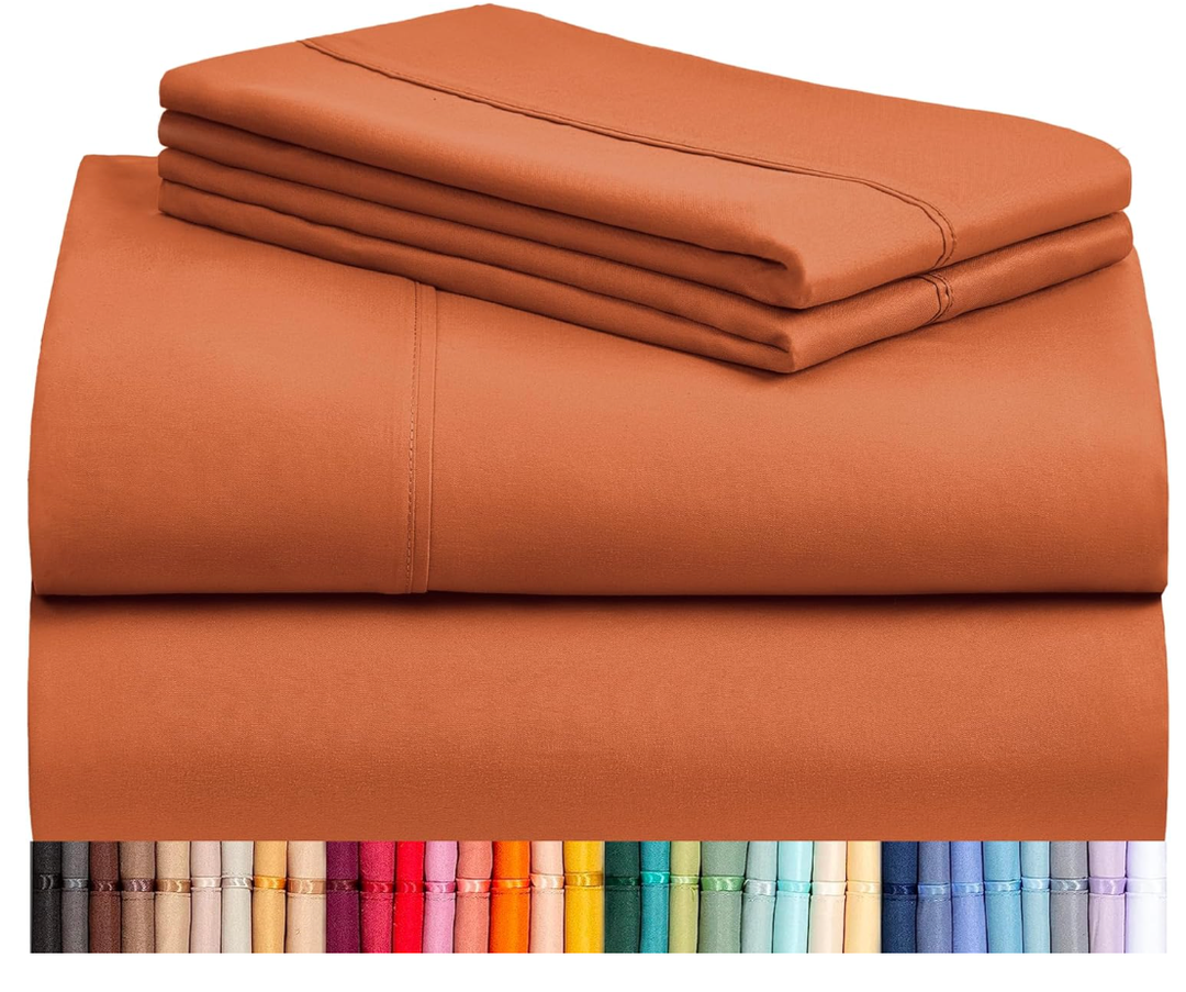 LuxClub 4 PC Full Size Sheet Set Deep Pockets 18" Wrinkle Free Cooling Sheets Machine Washable Hotel Bedding Silky Soft - Autumn Orange Full