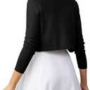 U.Vomade Women's Cropped Cardigan Bolero Shrug Open Front Sweater Long Sleeve S-1X (Black, L)