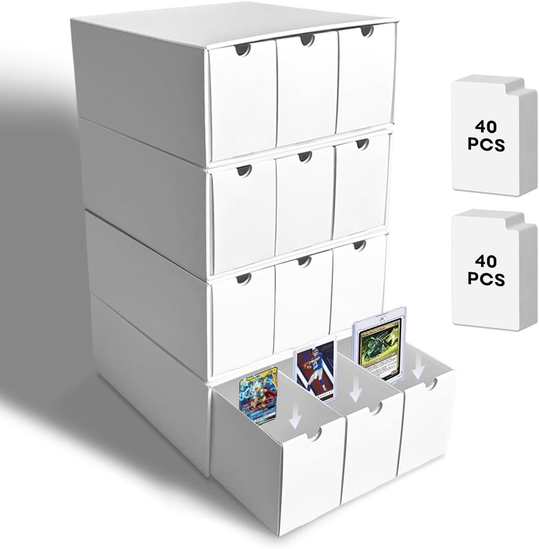 Fageverld Trading Card Storage Box, Top Loaders Storage Box with 80 Dividers, Cardboard Toploader Card Boxes for Sports Card, Baseball, MTG, TCG, Playing Cards, 12 Drawer