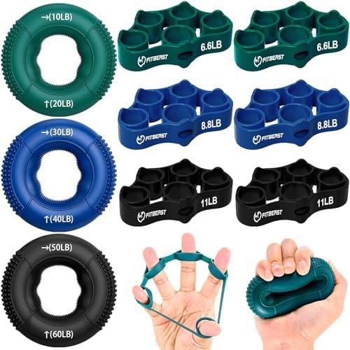 FitBeast Grip Strength Trainer, Finger Exerciser, Forearm Strengthener 9-Piece Kit, Hand Grip Strengthener Targeted Strength, Relief & Recovery