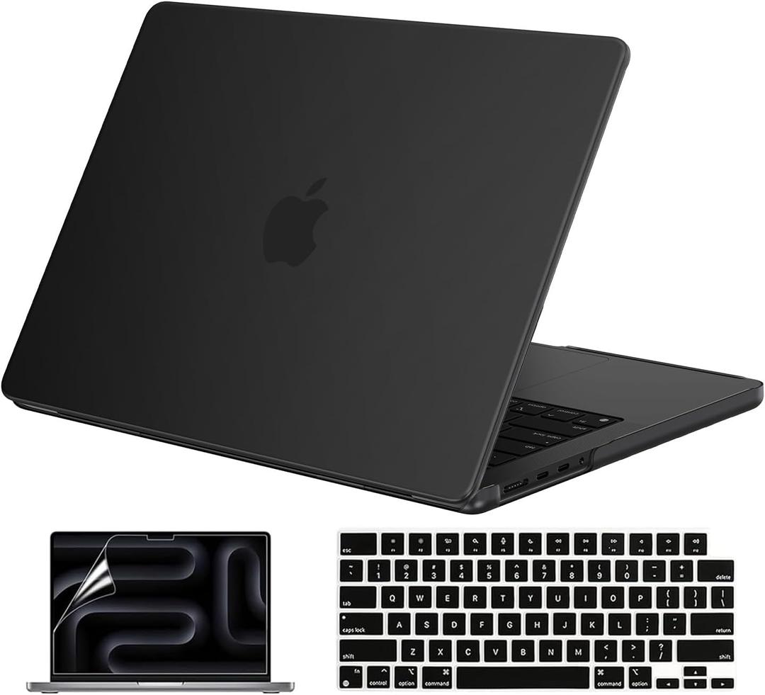 EooCoo Case Compatible with MacBook Pro 14 inch M5 2026-2021 M4 M3 M2 M1 Pro/Max Chip, Matte Grip, Bump-Resistant, Hard Shell Cases with Keyboard Cover, Screen Protector - Space Black