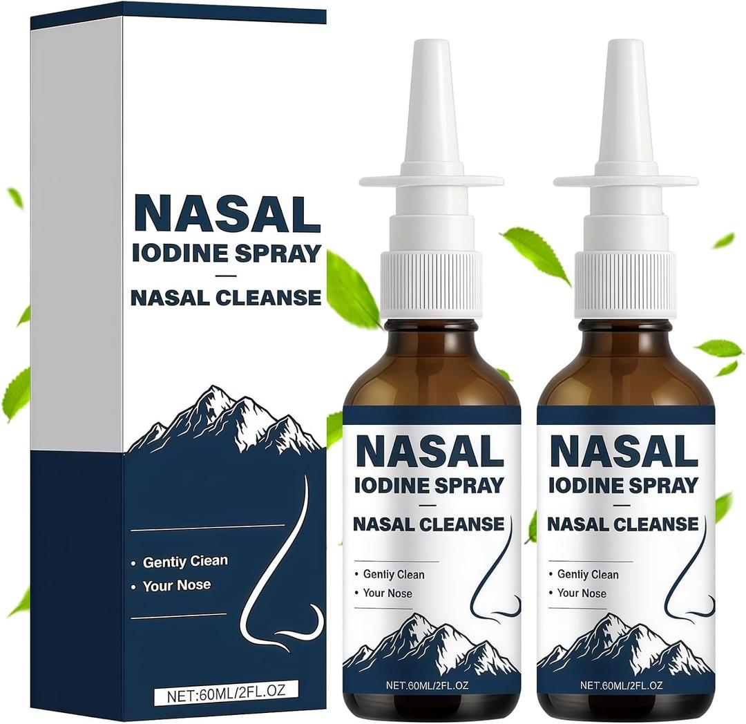 2Pcs Iodine Nasal Spray, Daily Nasal Cleanse,Fine Mist Non-Medicated Nasal Spray - 150+ Uses per Bottle for Dry Air, Travel & Daily Use