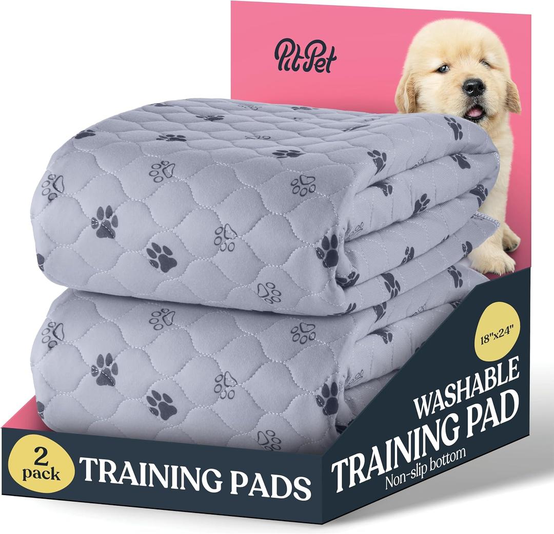 Super Absorbent Washable Pee Pads for Dogs - 2-Pack Superior Reusable Puppy Pads Pet Training Pads 100% Waterproof Dog Pee Pad Protects Against Urine Leakage Non-Slip Grip Prevents Slipping& Bunching, Rectangular - Gray, 18x24 