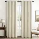 Warm Cream Thick Linen Black Out Curtains 84 Inch Long for Living Room 2 Panels Set, Farmhouse Pleated Room Darkening Window Drapes Insulated Privacy for Kids Bedroom 50"W x 84"L (Rod Pocket Back Tab)