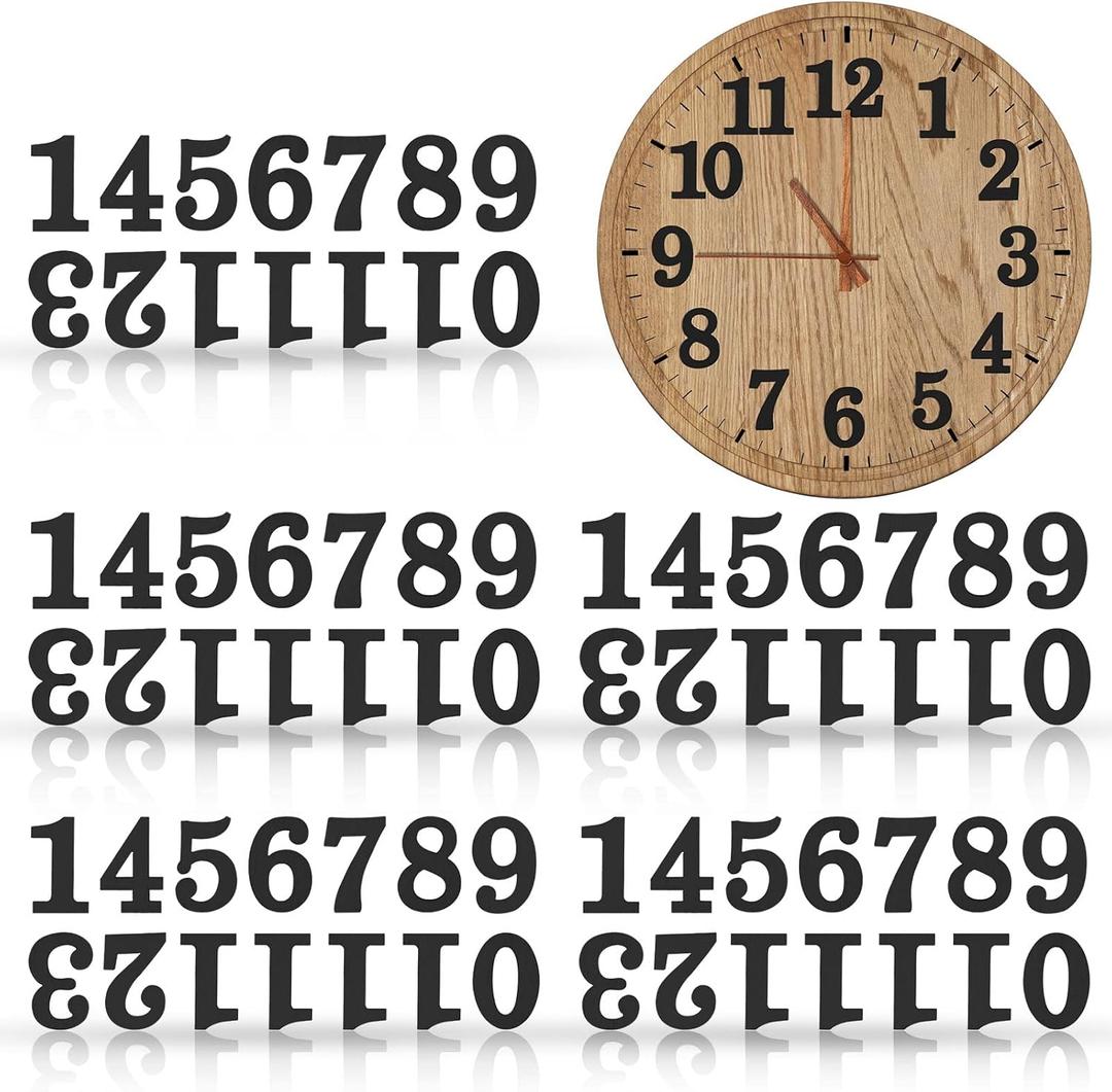 Jetec 75 Pieces Wooden Clock Numbers Kit in 5 Sets Arabic Clock Numbers Self Adhesive Accessories for DIY Decoration(Black)