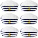 6 Pack Sailor Hat, Blue with White Captain Hats for Men Women, Navy Boat Captain Hat for Yacht Rock Party Attire, Sailor Costume, Dressing Up Party