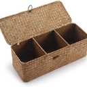 Seagrass Storage Basket for Bathroom - Toilet Tank with Lid, Wicker Woven Narrow Basket for Organizing (13" x 5" x 4.3")