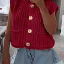 PRETTYGARDEN Women's Summer Sweaters Vest 2025 Sleeveless Button Down Cropped Pockets Chunky Knit Cardigan Trendy Tank Tops (Silver, L)